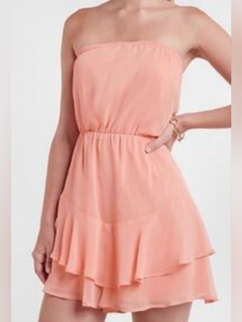Express Strapless Coral Tiered With Romper Shorts